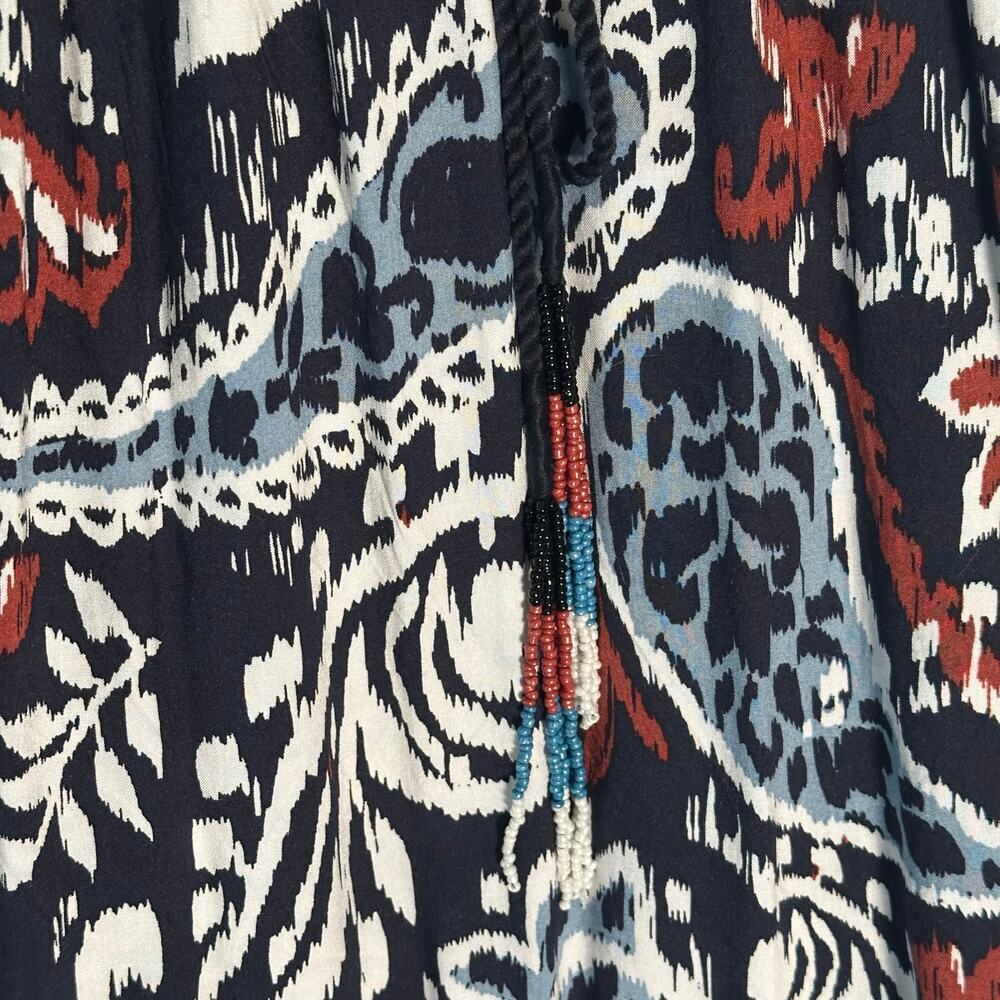 Lucky Brand NWOT Sz M Paisley Floral Midi Dress Beaded Rope Belt Boho Ruffle - Picture 8 of 10